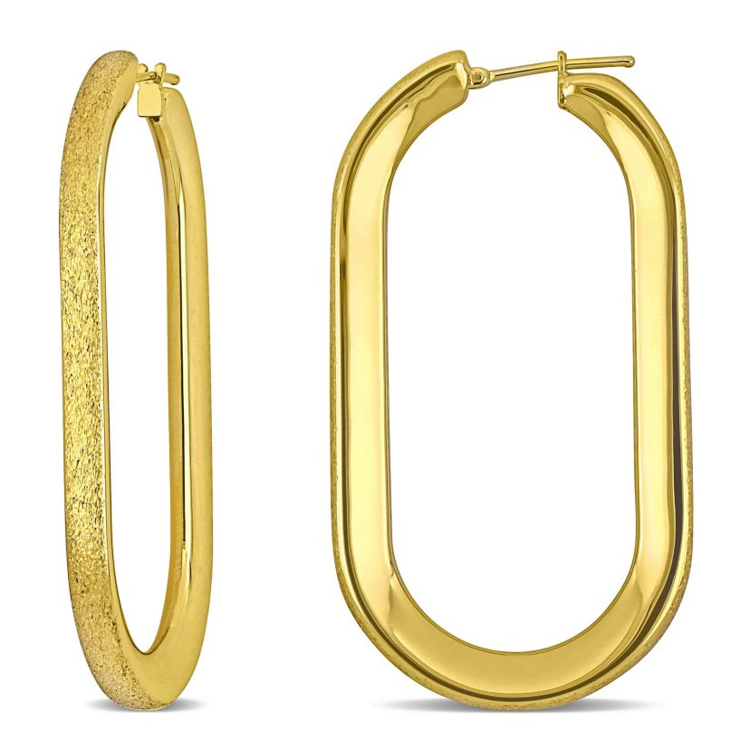 59mm Oval Hoop Satin Finish Earrings in 14K Yellow Gold