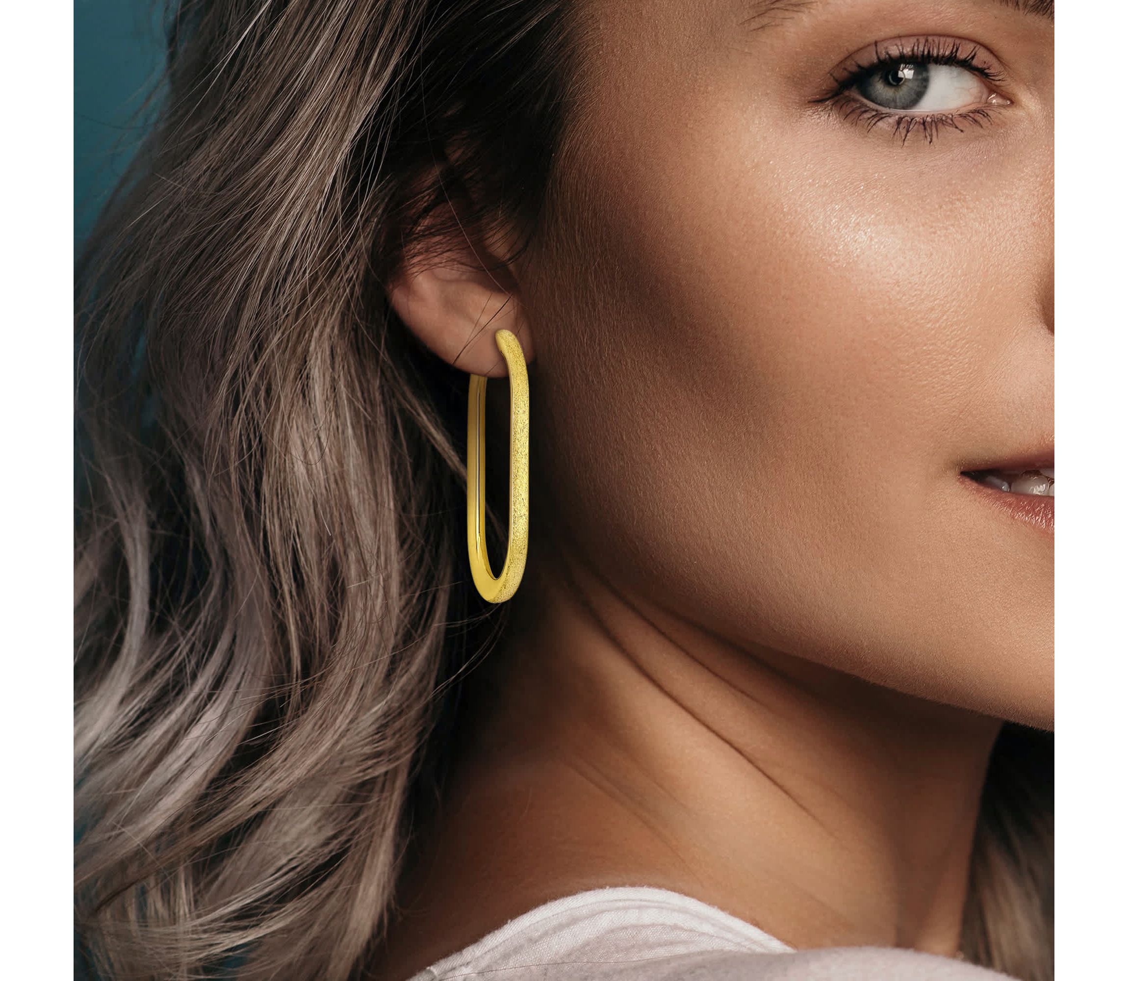 59mm Oval Hoop Satin Finish Earrings in 14K Yellow Gold