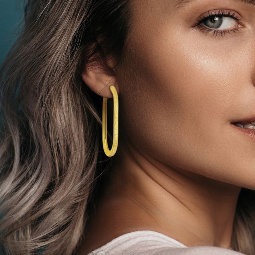 59mm Oval Hoop Satin Finish Earrings in 14K Yellow Gold
