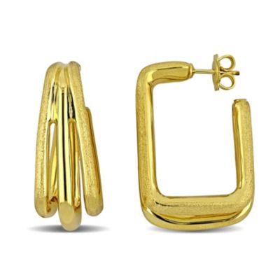 Belk & Co 33mm Triple Row Satin and Polished Finish Square Hoop Earrings in 14K Yellow Gold