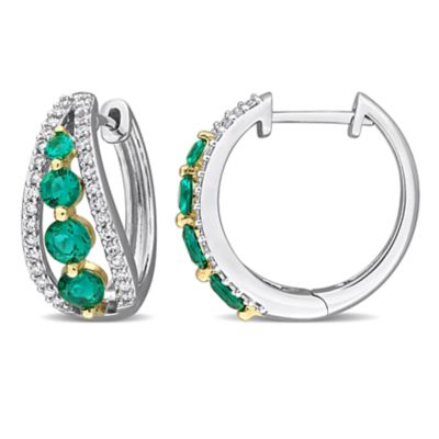 Belk & Co Lab Created Emerald & Diamond Hoop Earrings in 14k Two-Tone Gold