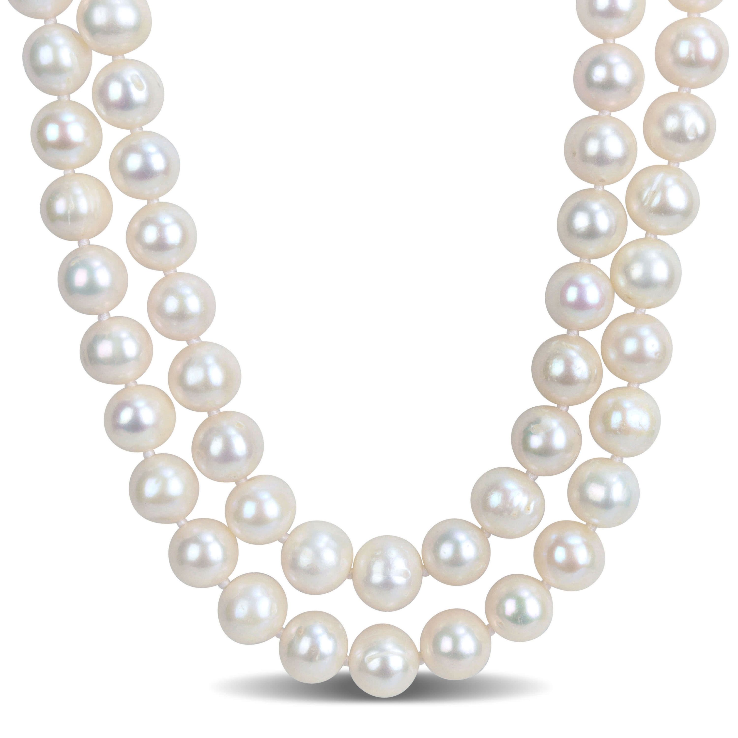 9-10mm Freshwater Cultured Pearl 2-Strand Necklace in Sterling Silver
