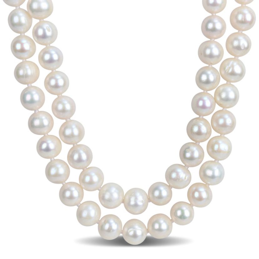 9-10mm Freshwater Cultured Pearl 2-Strand Necklace in Sterling Silver