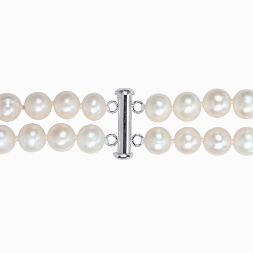 9-10mm Freshwater Cultured Pearl 2-Strand Necklace in Sterling Silver