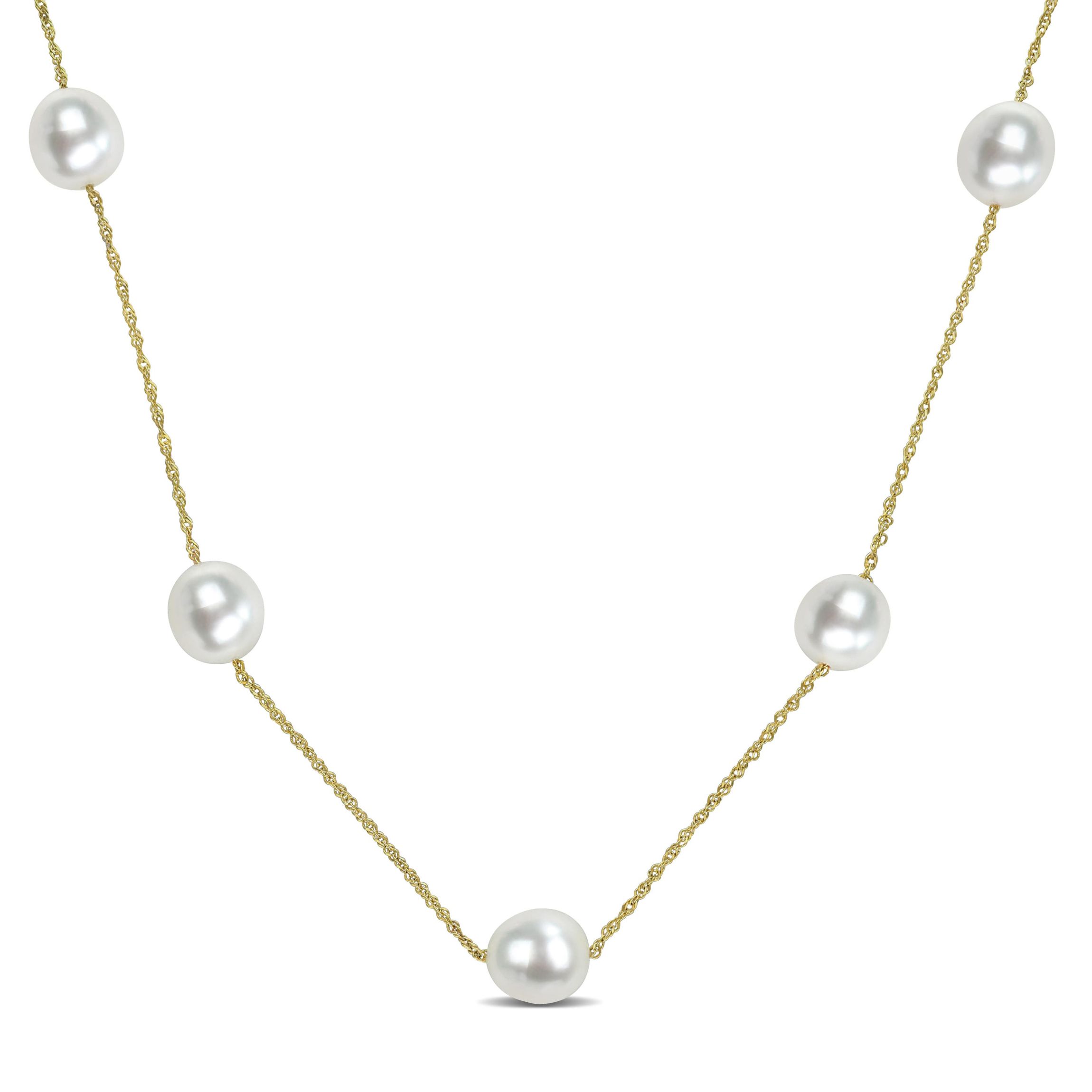 8.5-9mm White South Sea Cultured Pearl Necklace in 14k Yellow Gold