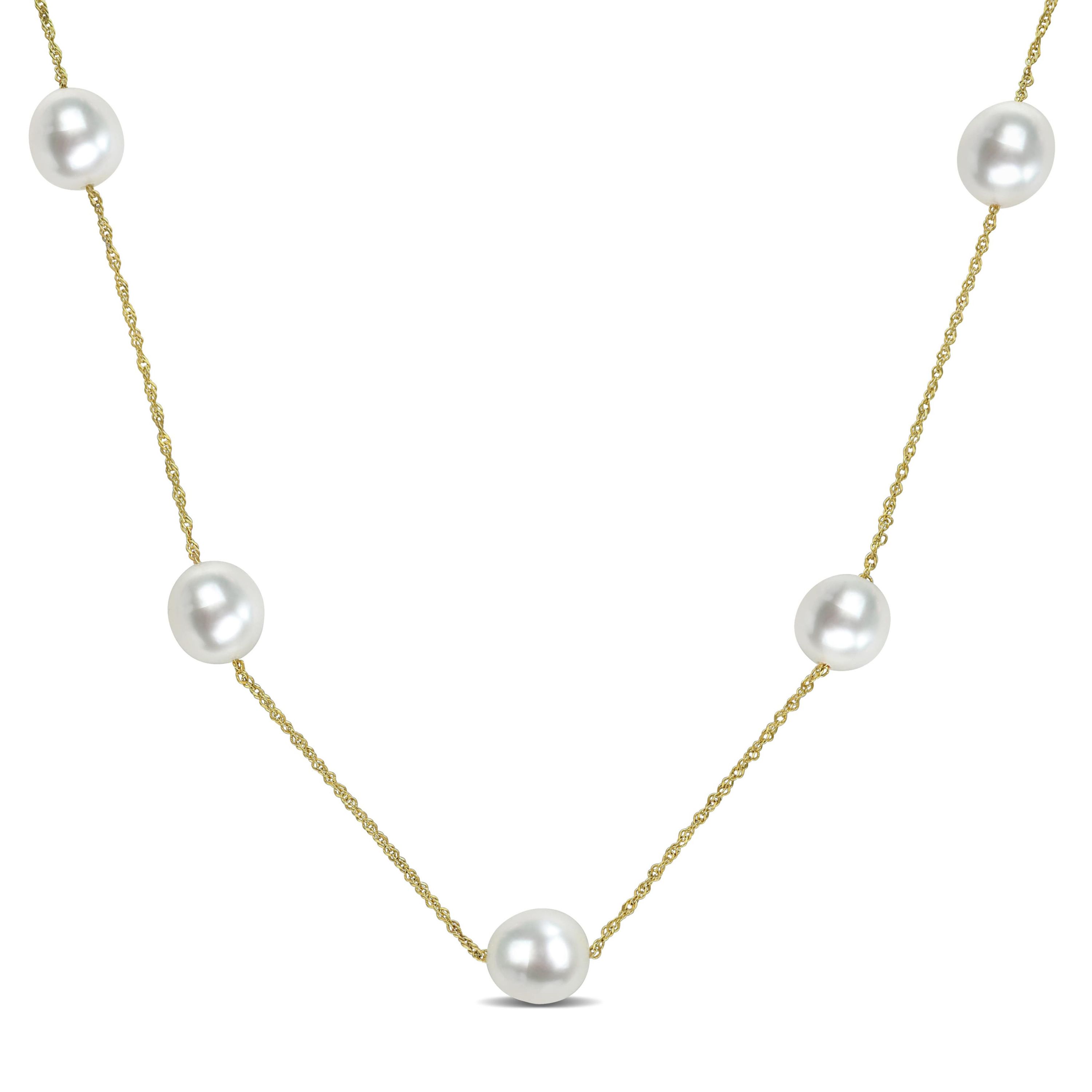 8.5-9mm White South Sea Cultured Pearl Necklace in 14k Yellow Gold