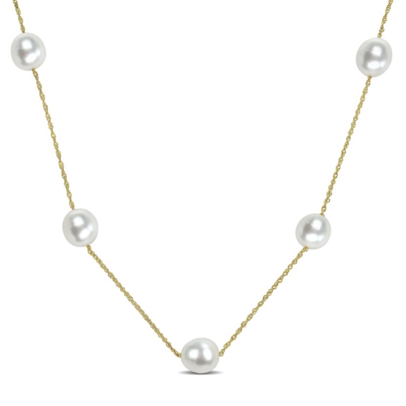 8.5-9mm White South Sea Cultured Pearl Necklace in 14k Yellow Gold