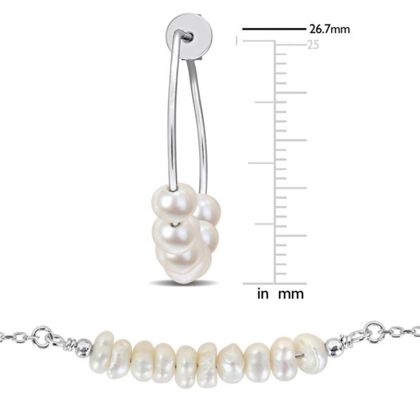 3-Piece Set Freshwater Cultured Pearl Bracelet, Earrings & Necklace in Sterling Silver