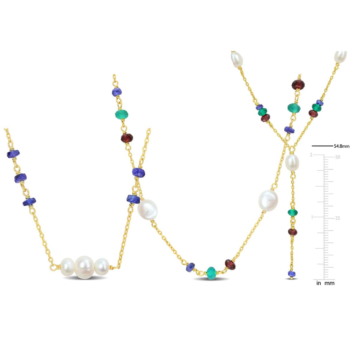 Freshwater Cultured Pearl & Multi-Gemstone Necklace Set in Yellow Plated Sterling Silver
