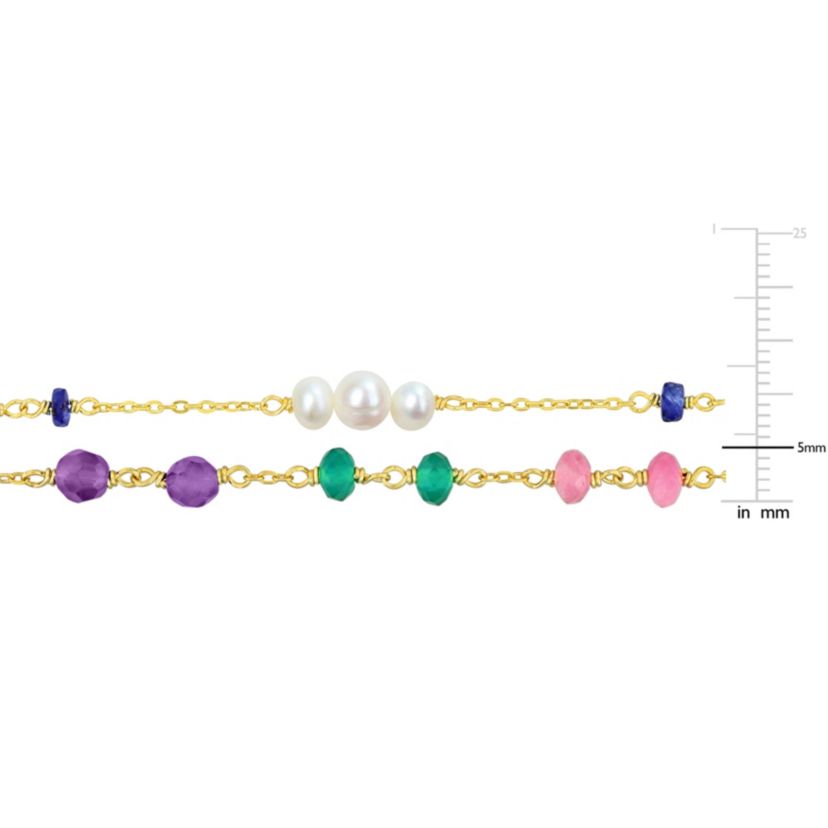 4-5.5mm Freshwater Cultured Pearl & Multi-Gemstone Necklace Set in Yellow Plated Sterling Silver