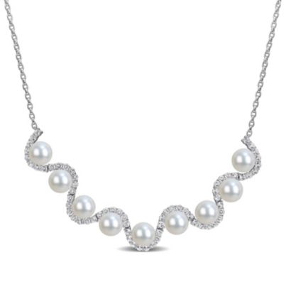Belk & Co 8-8.5mm Freshwater Cultured Pearl & White Topaz Necklace in Sterling Silver
