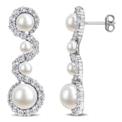 Belk & Co White Topaz & Freshwater Cultured Pearl Post Earrings in Sterling Silver