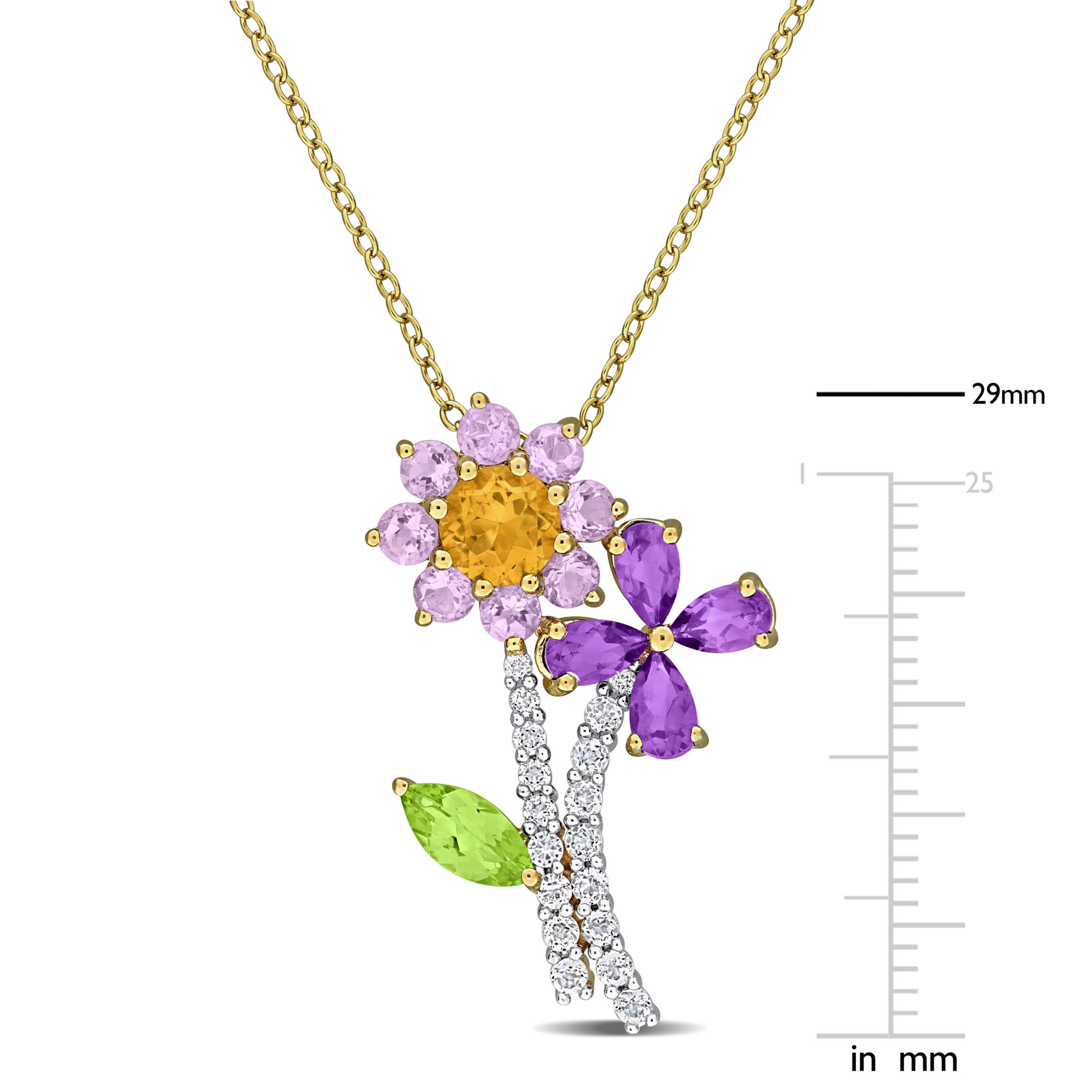 Multi-Gemstone Pendant With Chain in Yellow Plated Sterling Silver