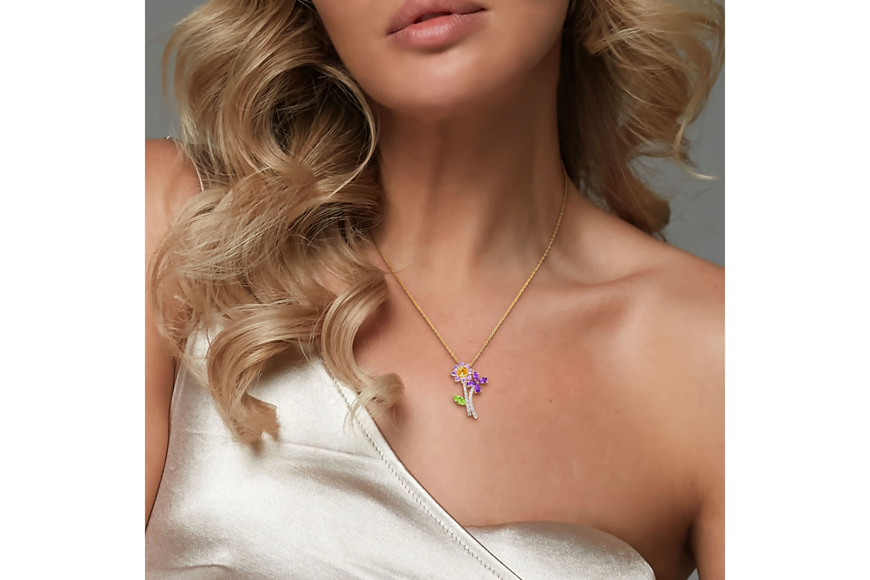 Multi-Gemstone Pendant With Chain in Yellow Plated Sterling Silver