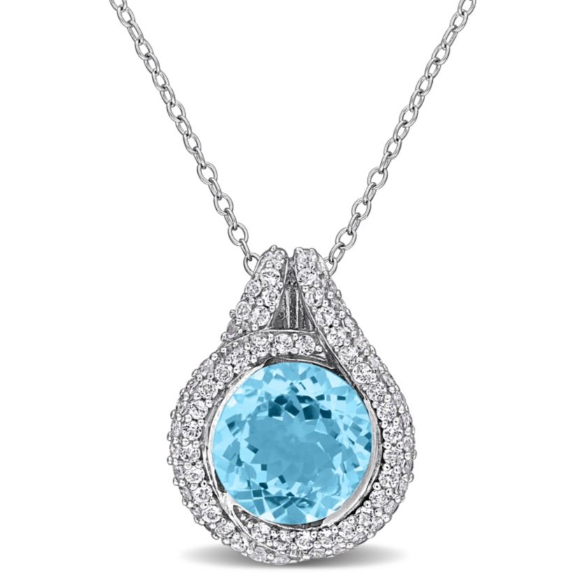 Sky Blue Topaz White Topaz Pendant With Chain in Sterling Silver