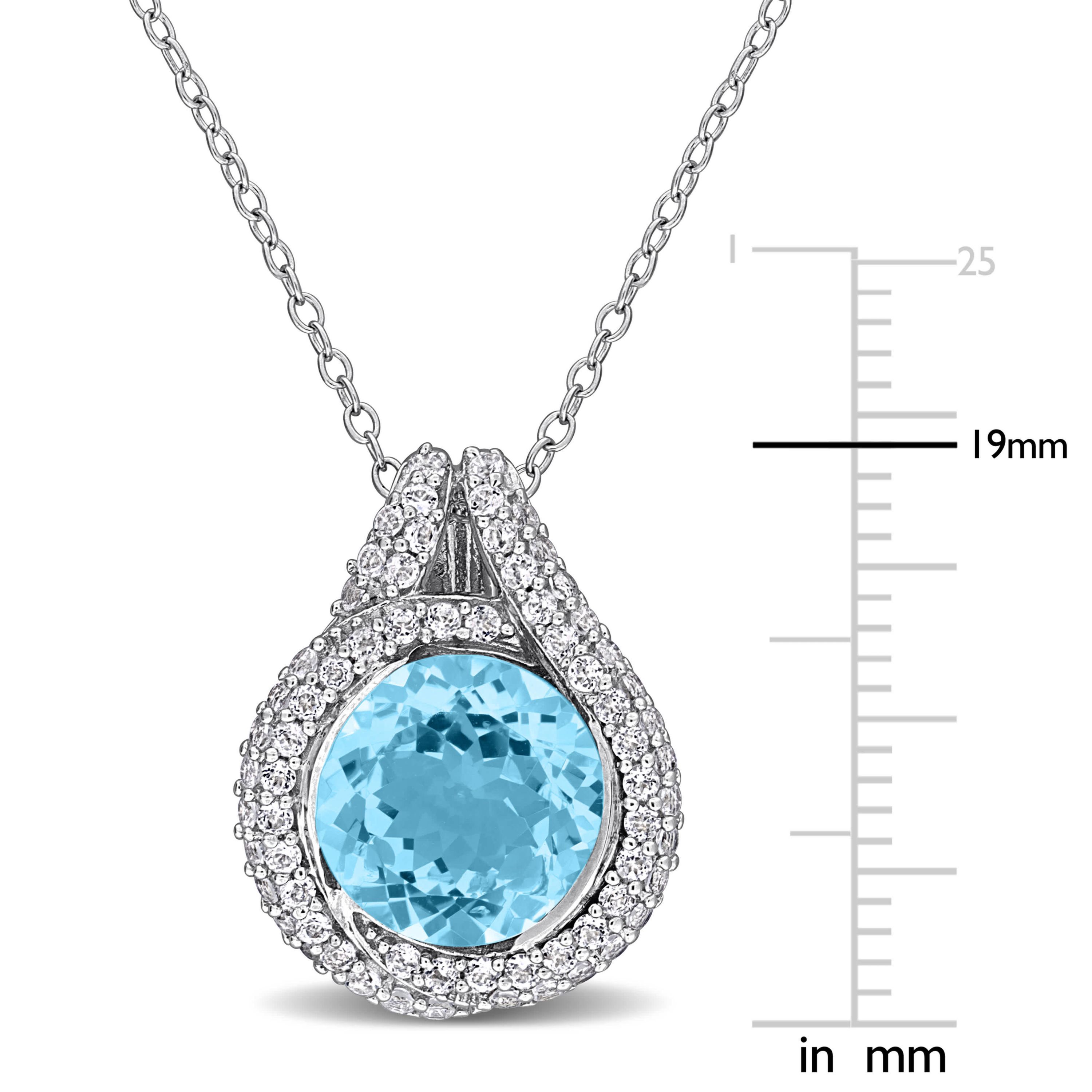 Sky Blue Topaz White Topaz Pendant With Chain in Sterling Silver