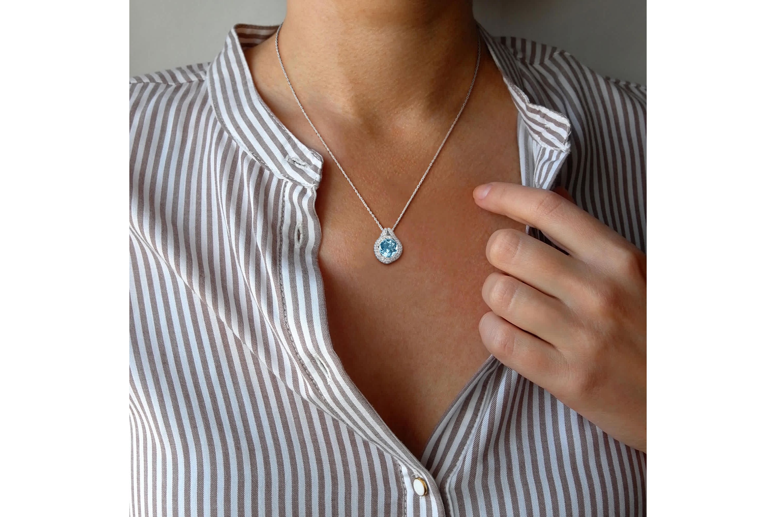 Sky Blue Topaz White Topaz Pendant With Chain in Sterling Silver