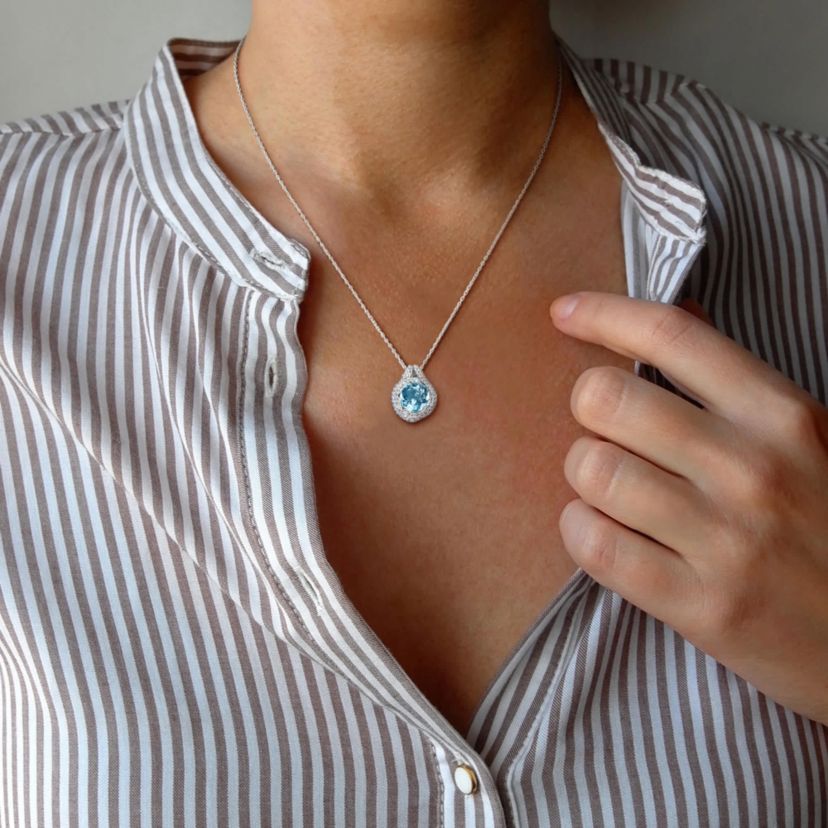 Sky Blue Topaz White Topaz Pendant With Chain in Sterling Silver