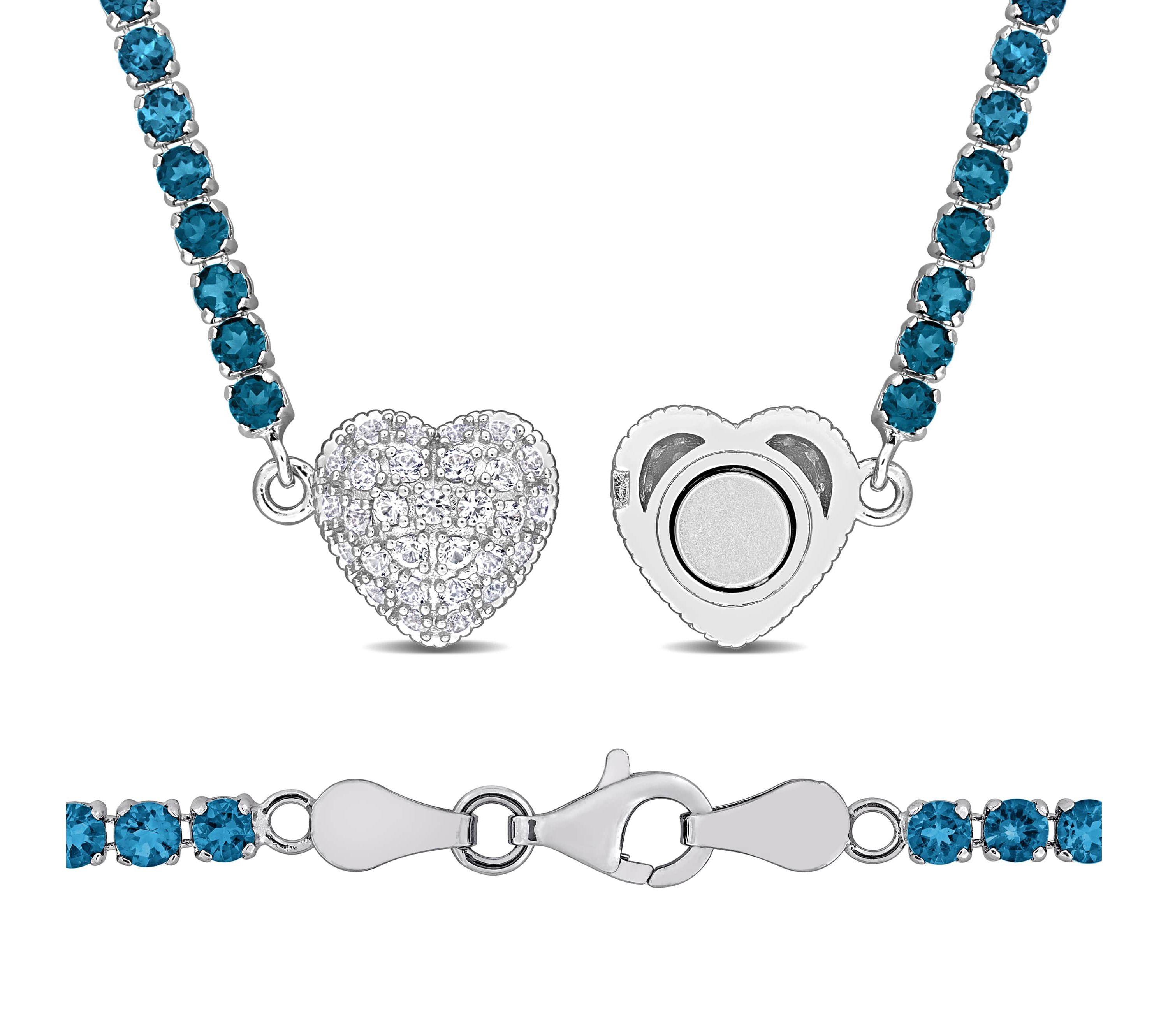 Lab Created London Blue Topaz & Created White Sapphire Heart Necklace & Bracelet Set in Sterling Silver