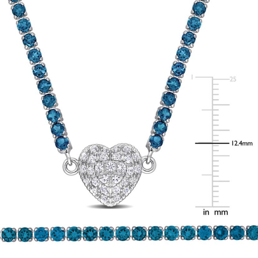 Lab Created London Blue Topaz & Created White Sapphire Heart Necklace & Bracelet Set in Sterling Silver