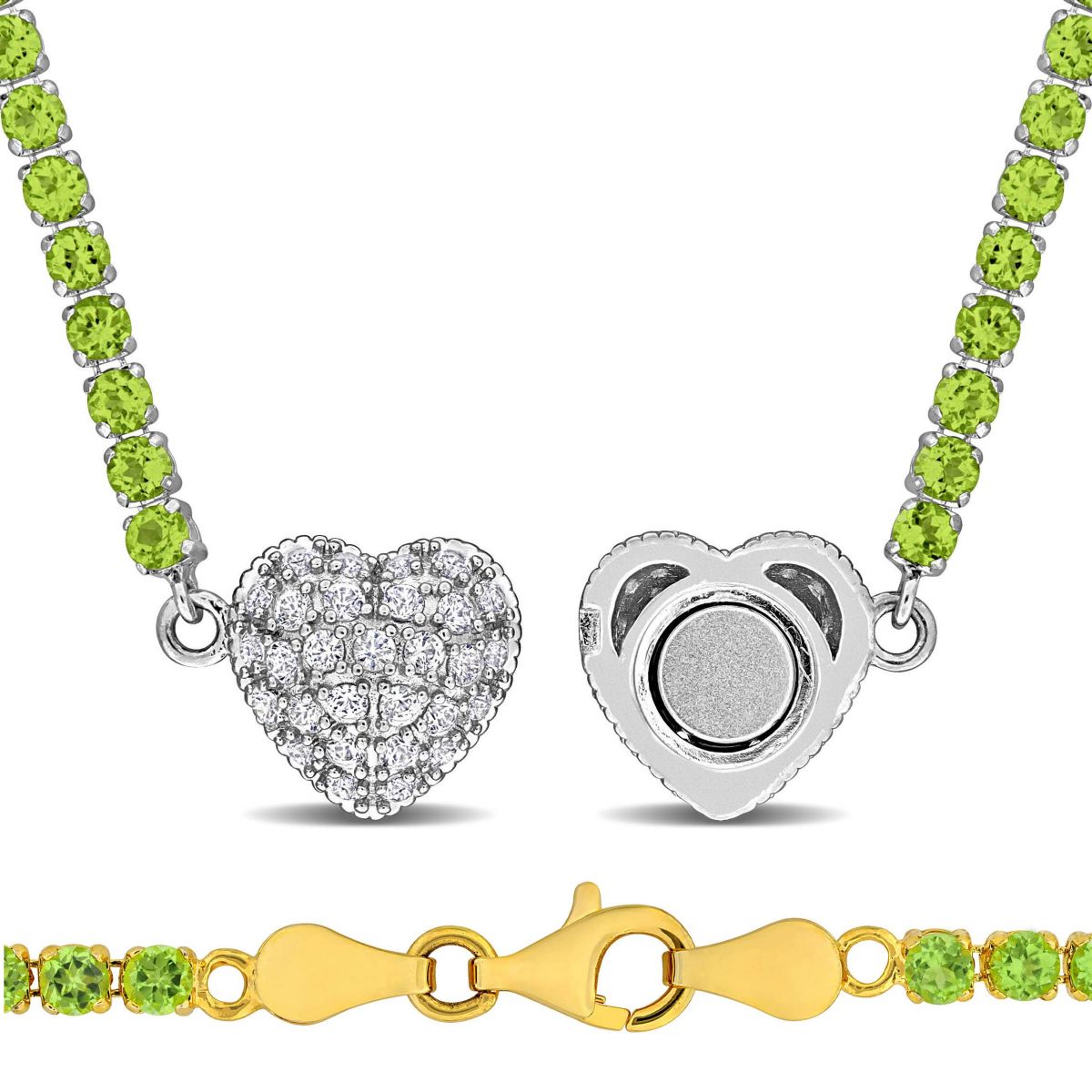 Lab Created Peridot & Created White Sapphire Heart Necklace & Bracelet Set in Two-tone Silver