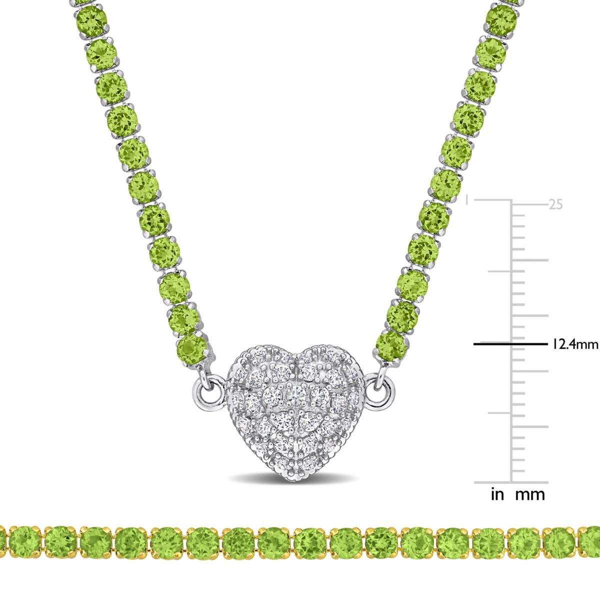 Lab Created Peridot & Created White Sapphire Heart Necklace & Bracelet Set in Two-tone Silver