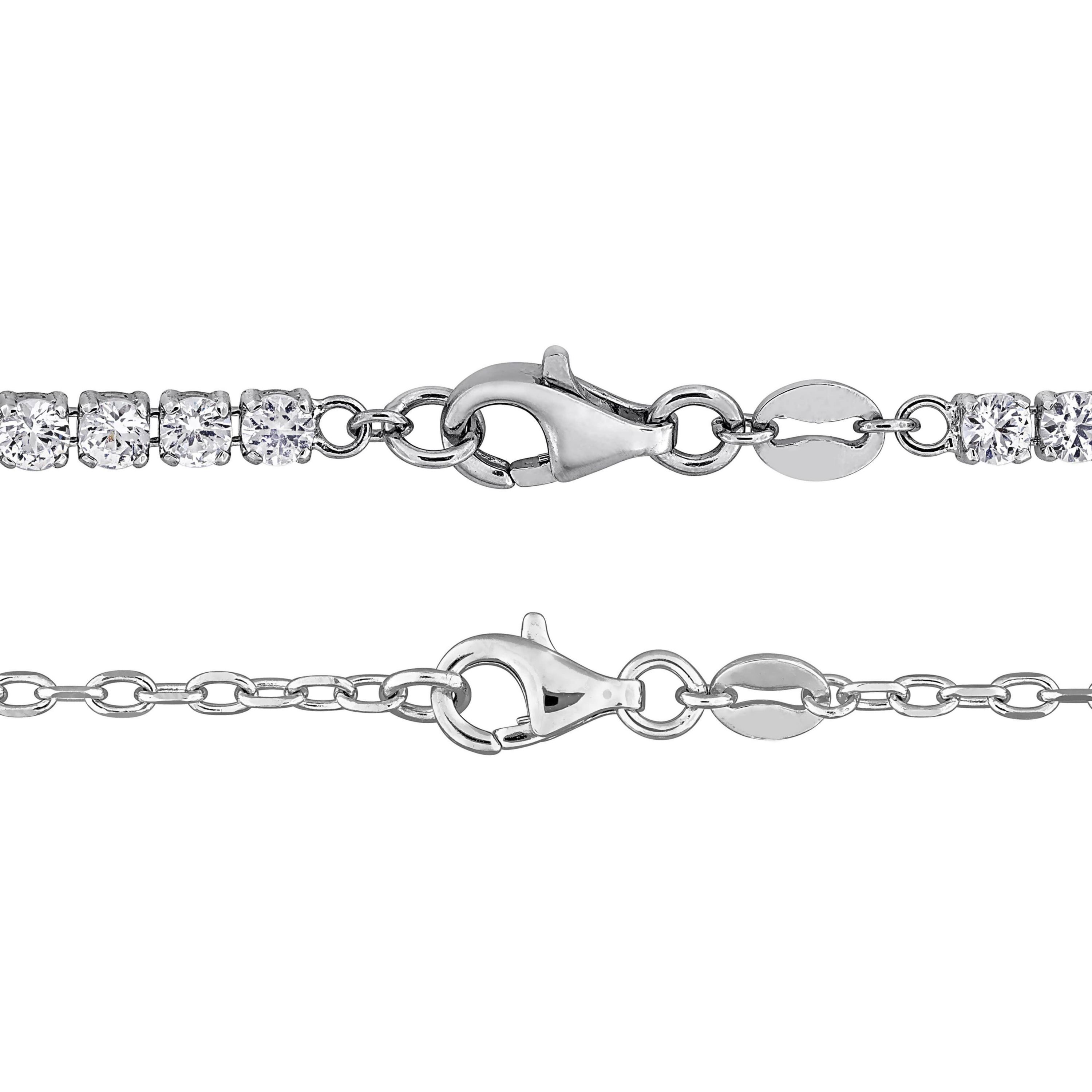 Lab Created Created White Sapphire & Freshwater Cultured Pearls Earrings, Bracelet & Necklace Set in Sterling Silver