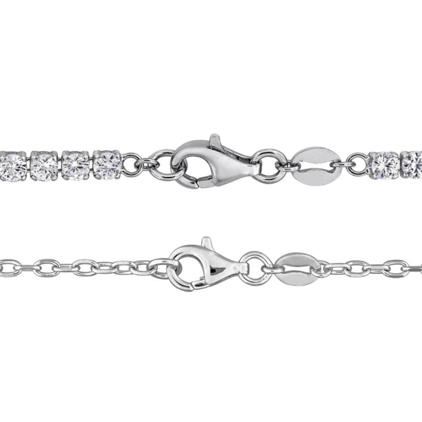 Lab Created Created White Sapphire & Freshwater Cultured Pearls Earrings, Bracelet & Necklace Set in Sterling Silver