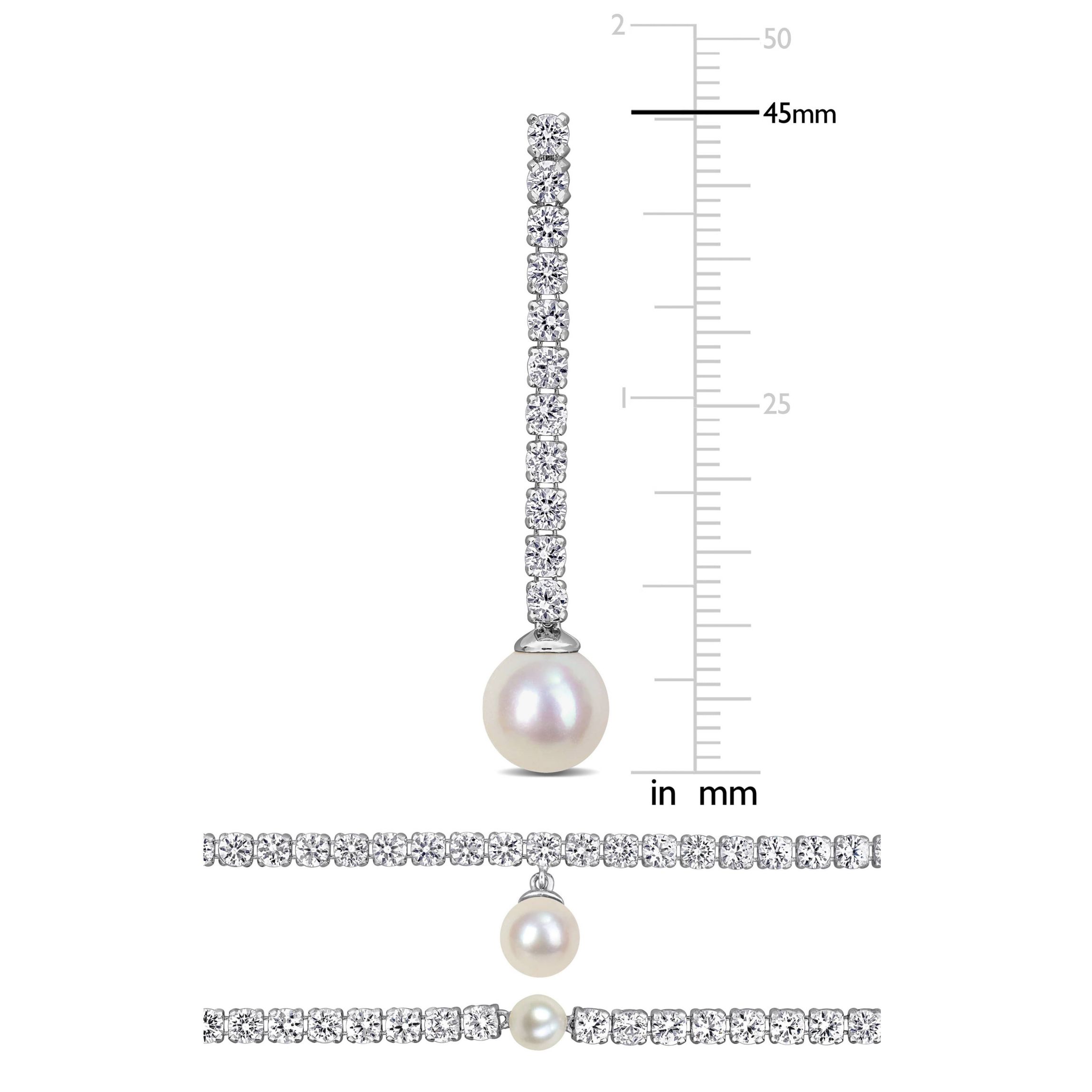 Lab Created Created White Sapphire & Freshwater Cultured Pearls Earrings, Bracelet & Necklace Set in Sterling Silver