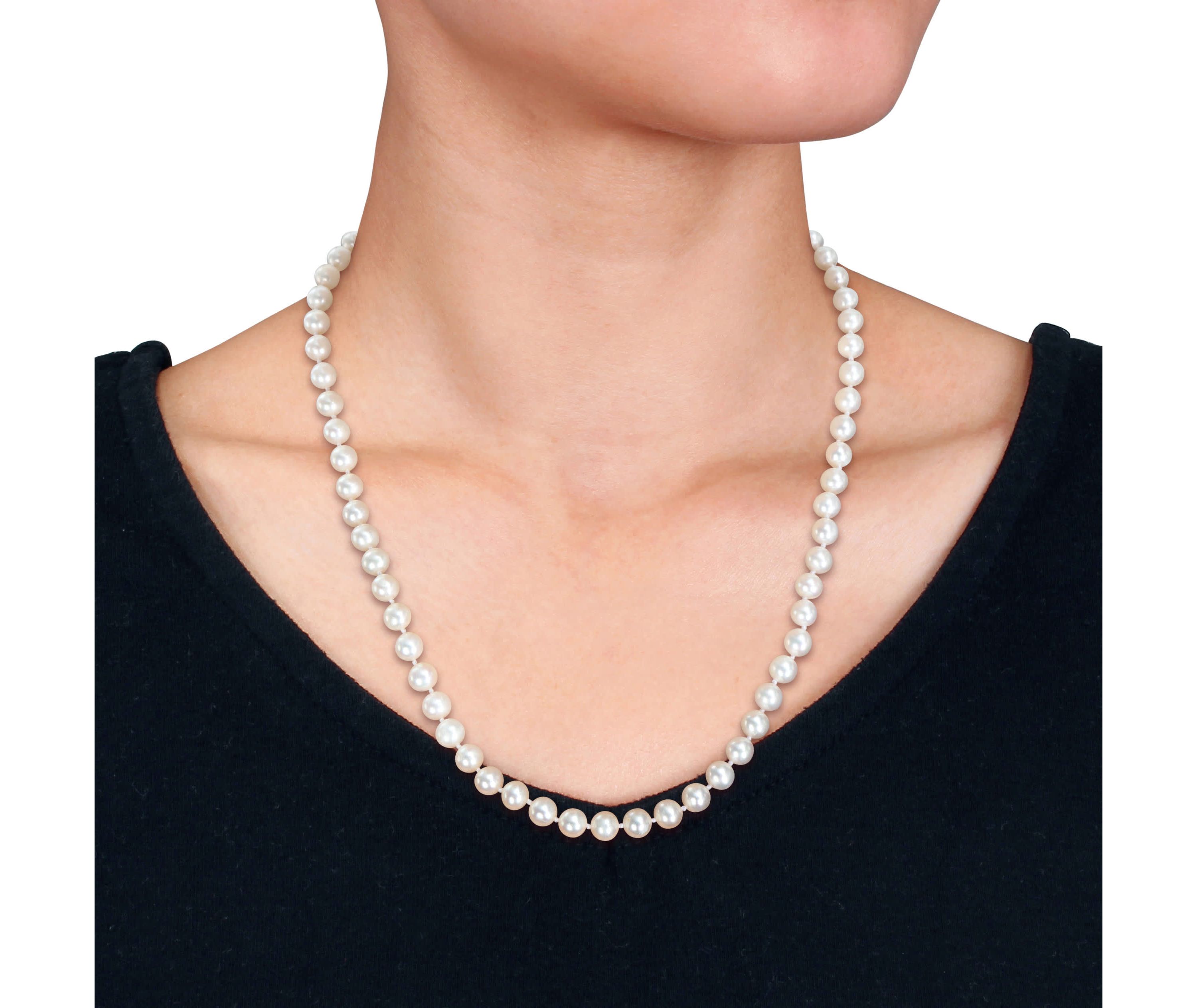 2-Pc Set of 7-7.5mm Freshwater Cultured Pearl Necklace &  Bracelet in Sterling Silver