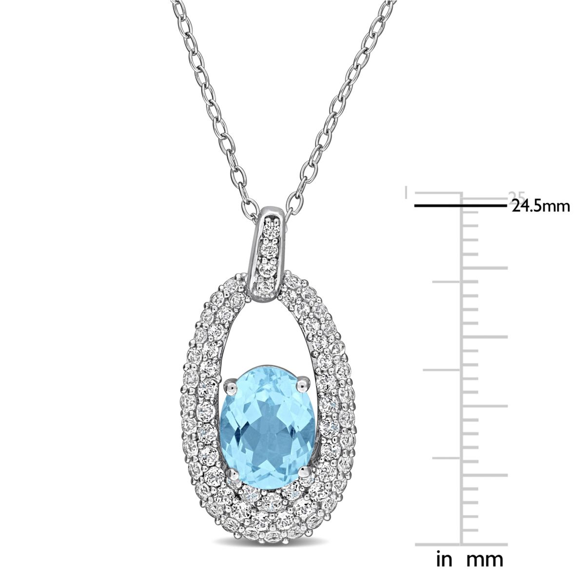 Sky Blue & White Topaz Pendant With Chain in Sterling Silver
