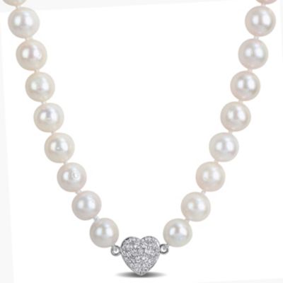 Belk & Co Lab Created 9-11mm Freshwater Cultured Edison Pearl & White Sapphire Necklace in Sterling Silver