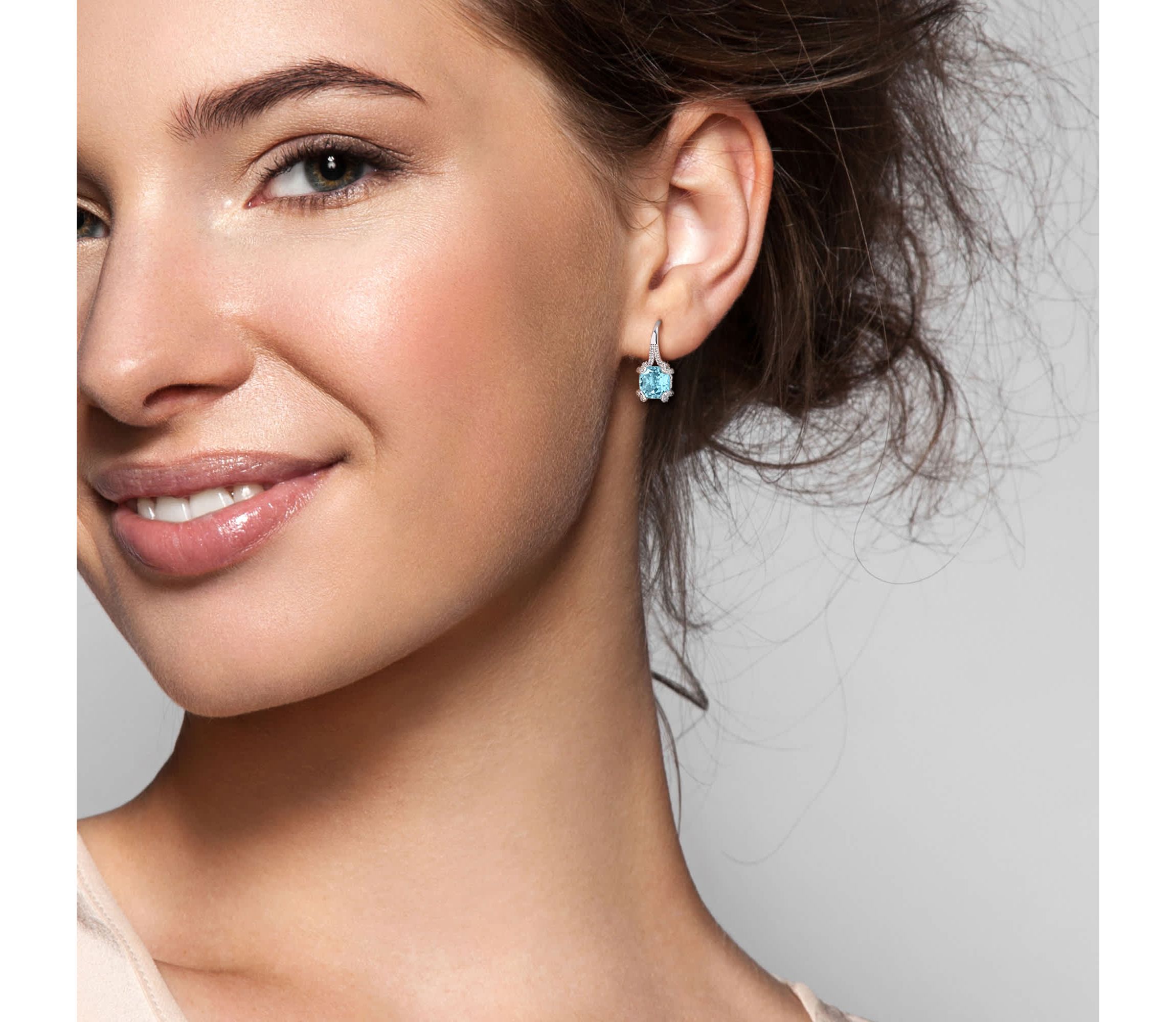 Sky Blue & White Topaz Leverback Earrings in Sterling Silver