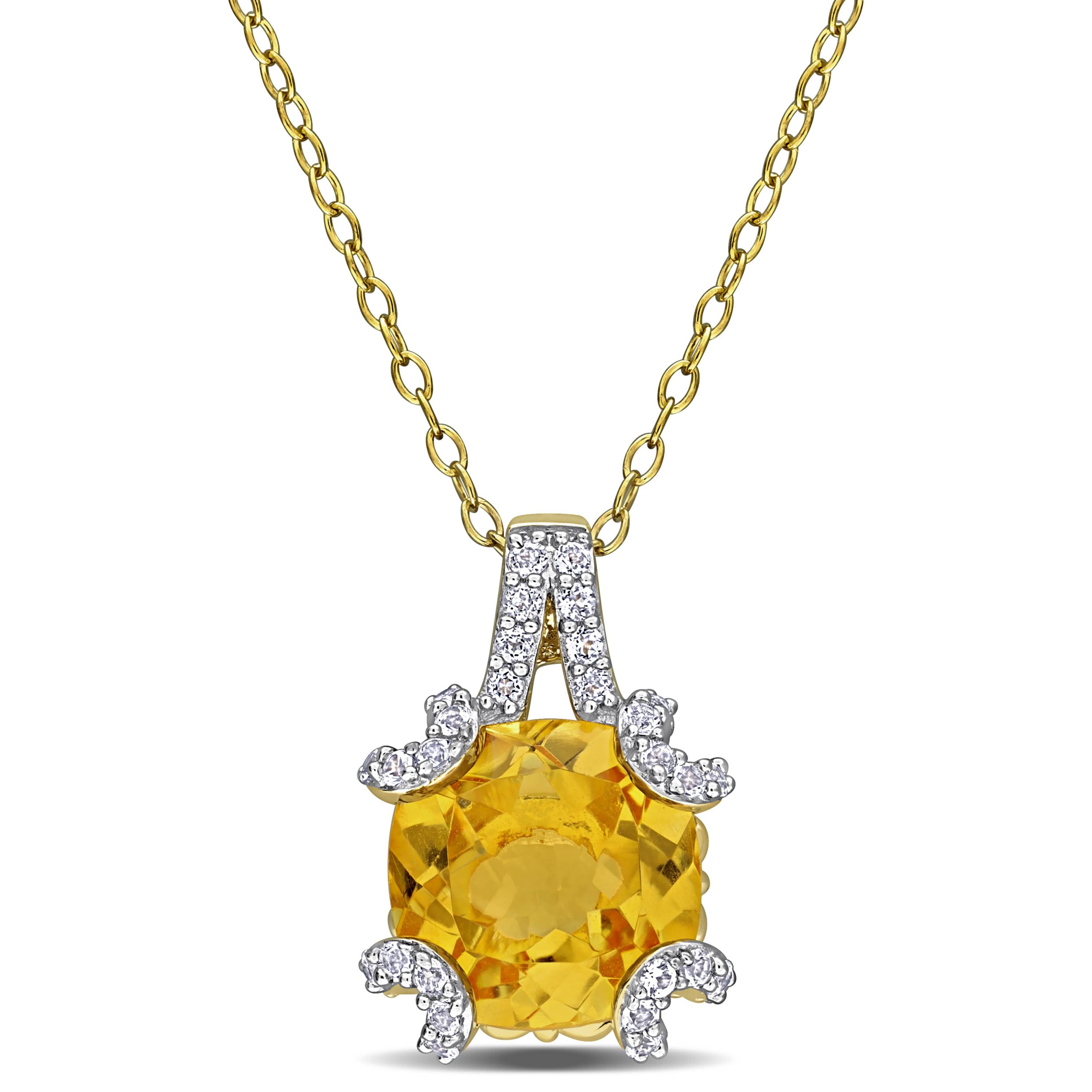 Citrine & White Topaz Pendant With Chain in Yellow Plated Sterling Silver