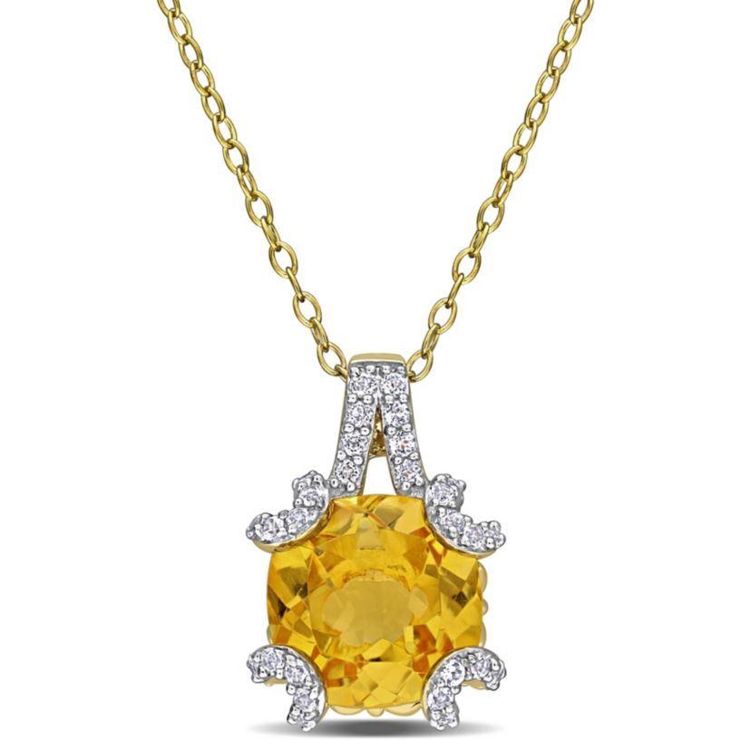 Citrine & White Topaz Pendant With Chain in Yellow Plated Sterling Silver