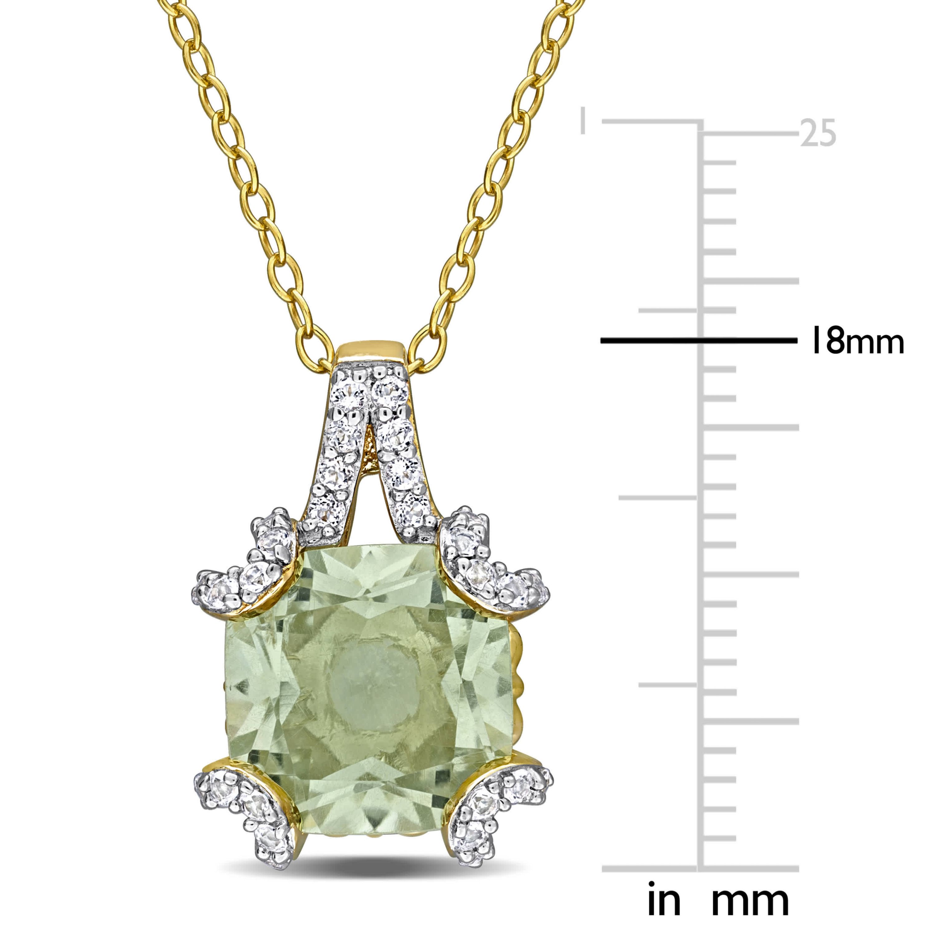 Green Quartz & White Topaz Pendant with Chain in Yellow Plated Sterling Silver