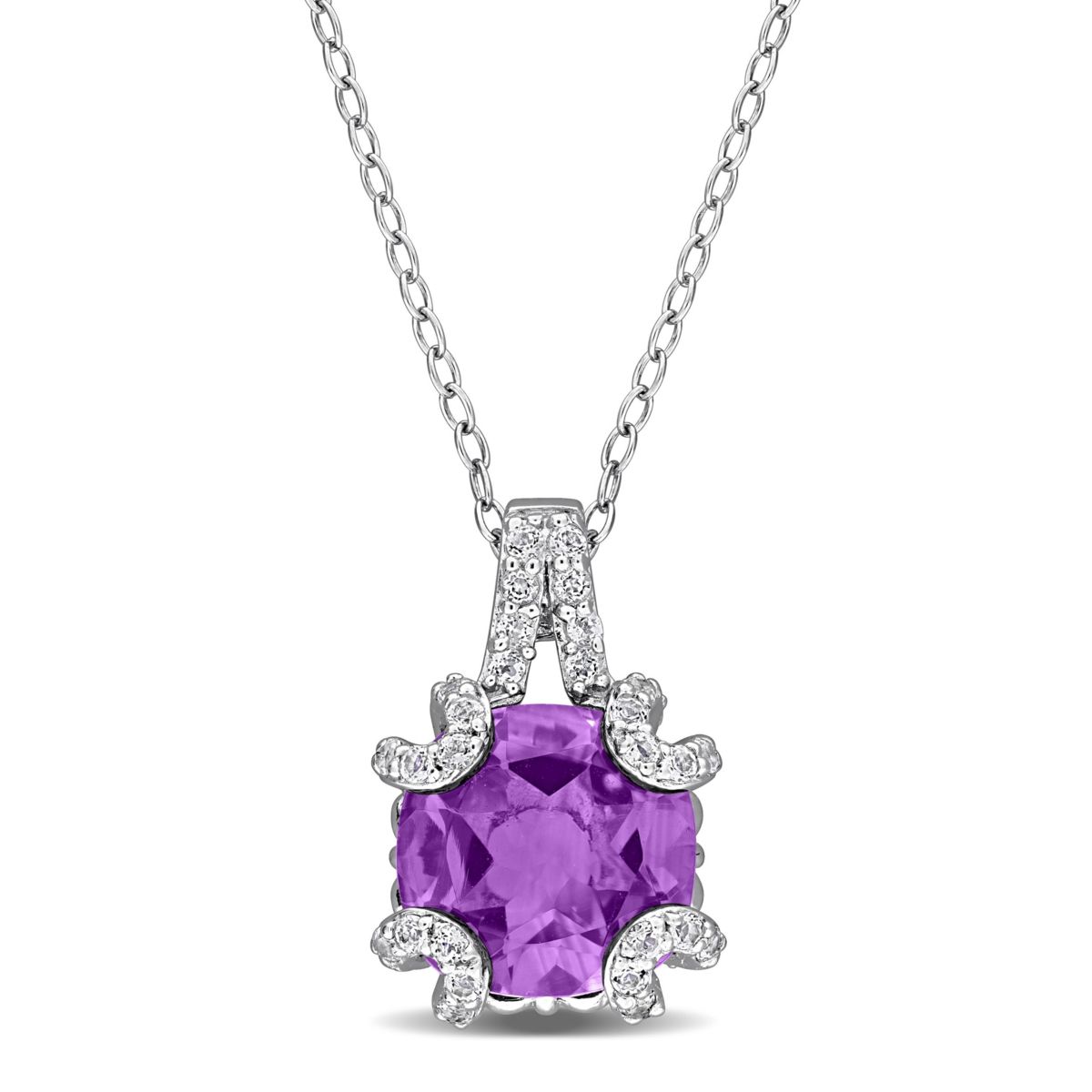 Amethyst & White Topaz Pendant With Chain in Sterling Silver