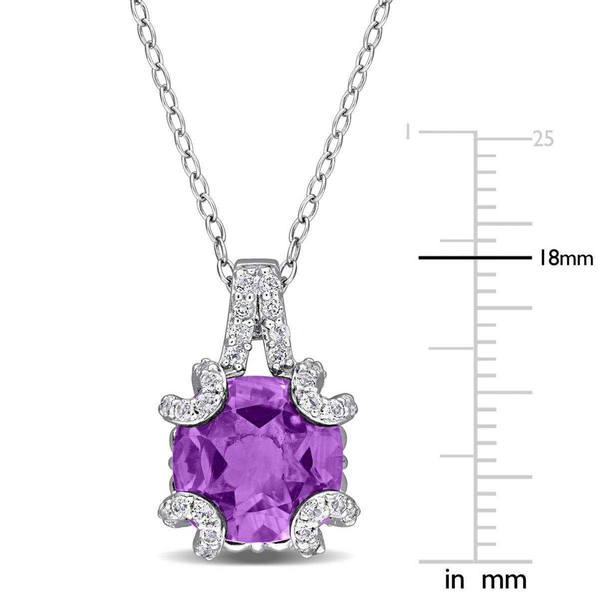 Amethyst & White Topaz Pendant With Chain in Sterling Silver