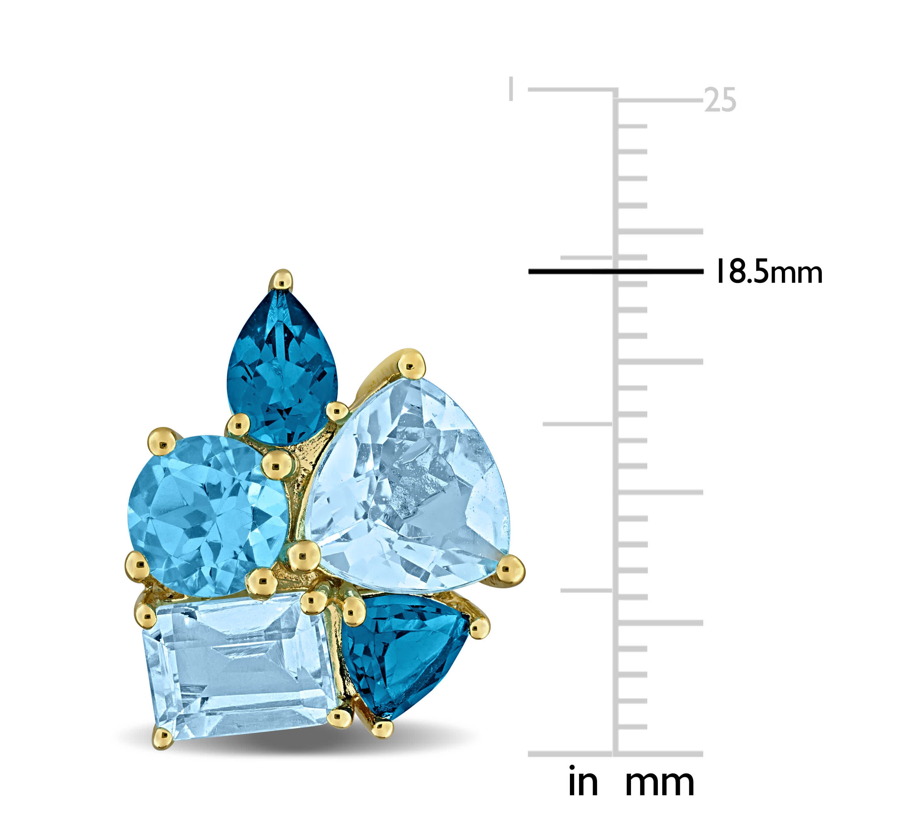 Sky, London & Swiss Blue Topaz Post Earrings in Yellow Plated Sterling Silver