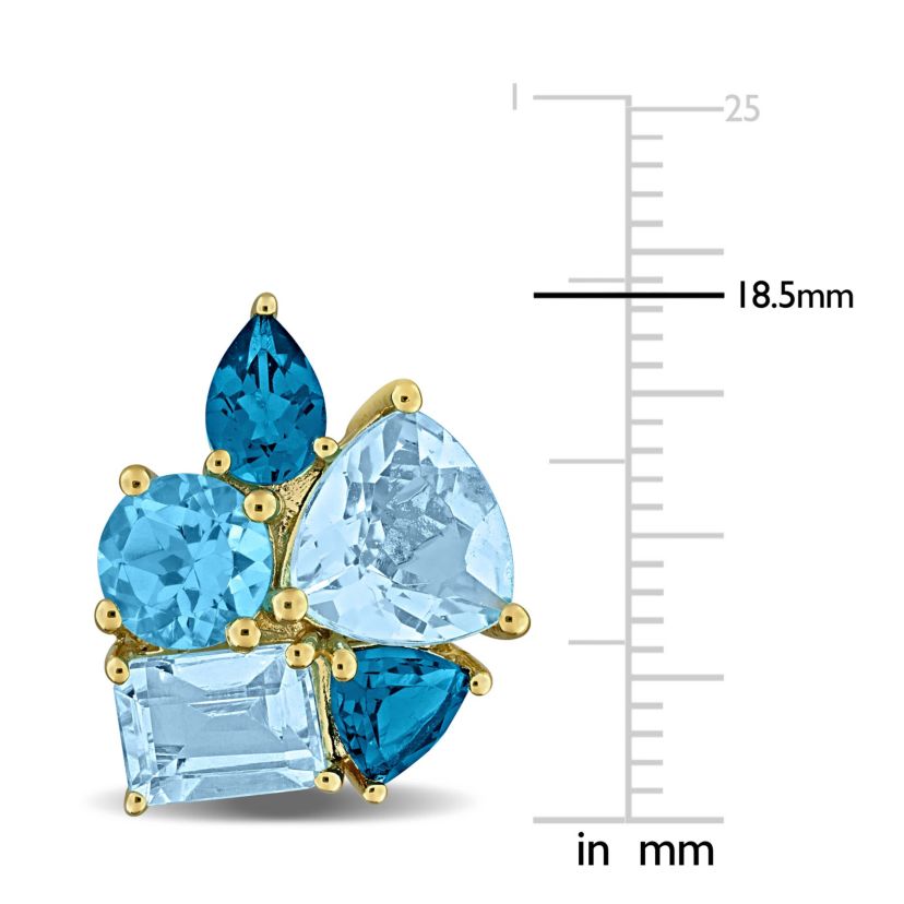Sky, London & Swiss Blue Topaz Post Earrings in Yellow Plated Sterling Silver