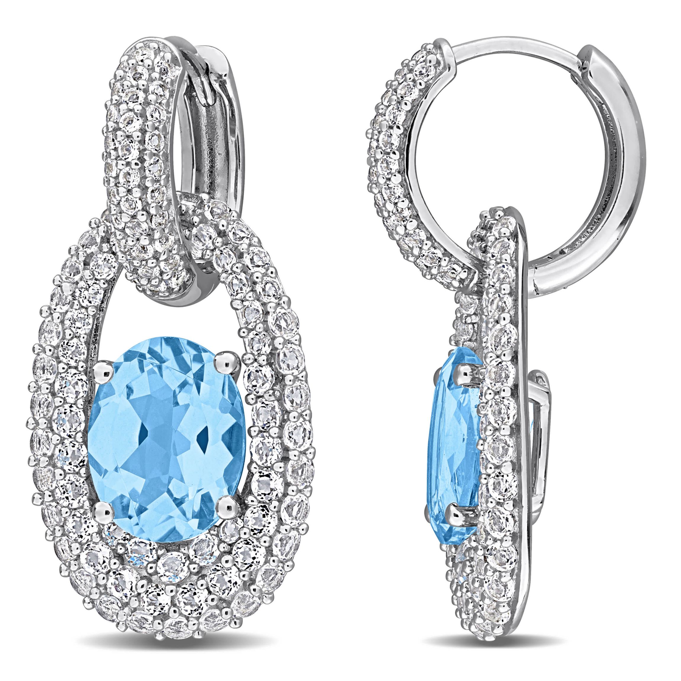 Sky Blue & White Topaz Hoop Earrings in Sterling Silver
