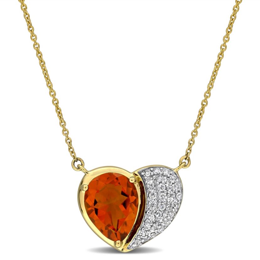 Diamond & Madeira Citrine Necklace in 10K Yellow Gold