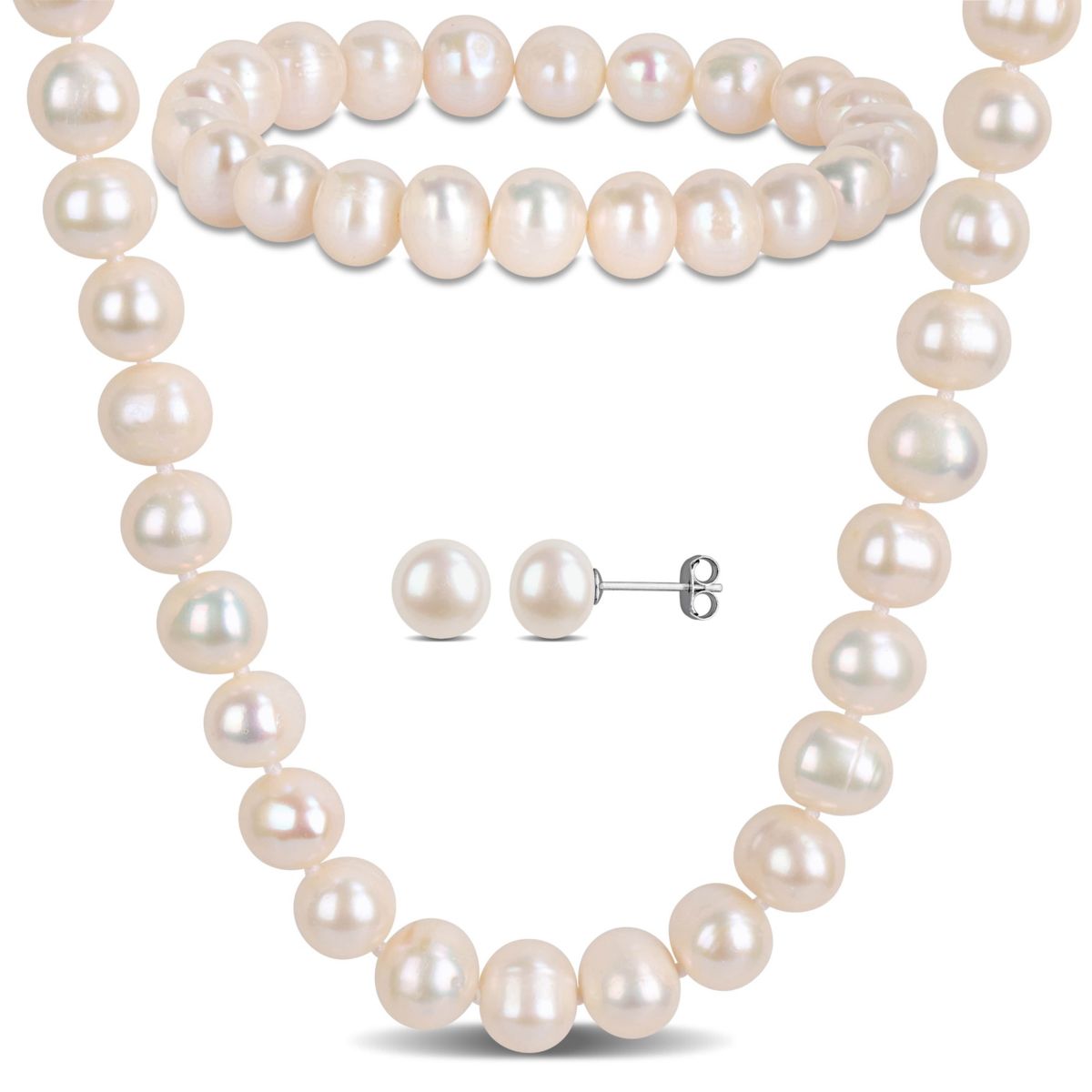 3-Pc Set of 8-9mm Freshwater Cultured Pearl Necklace, Bracelet & Earrings Set in Sterling Silver