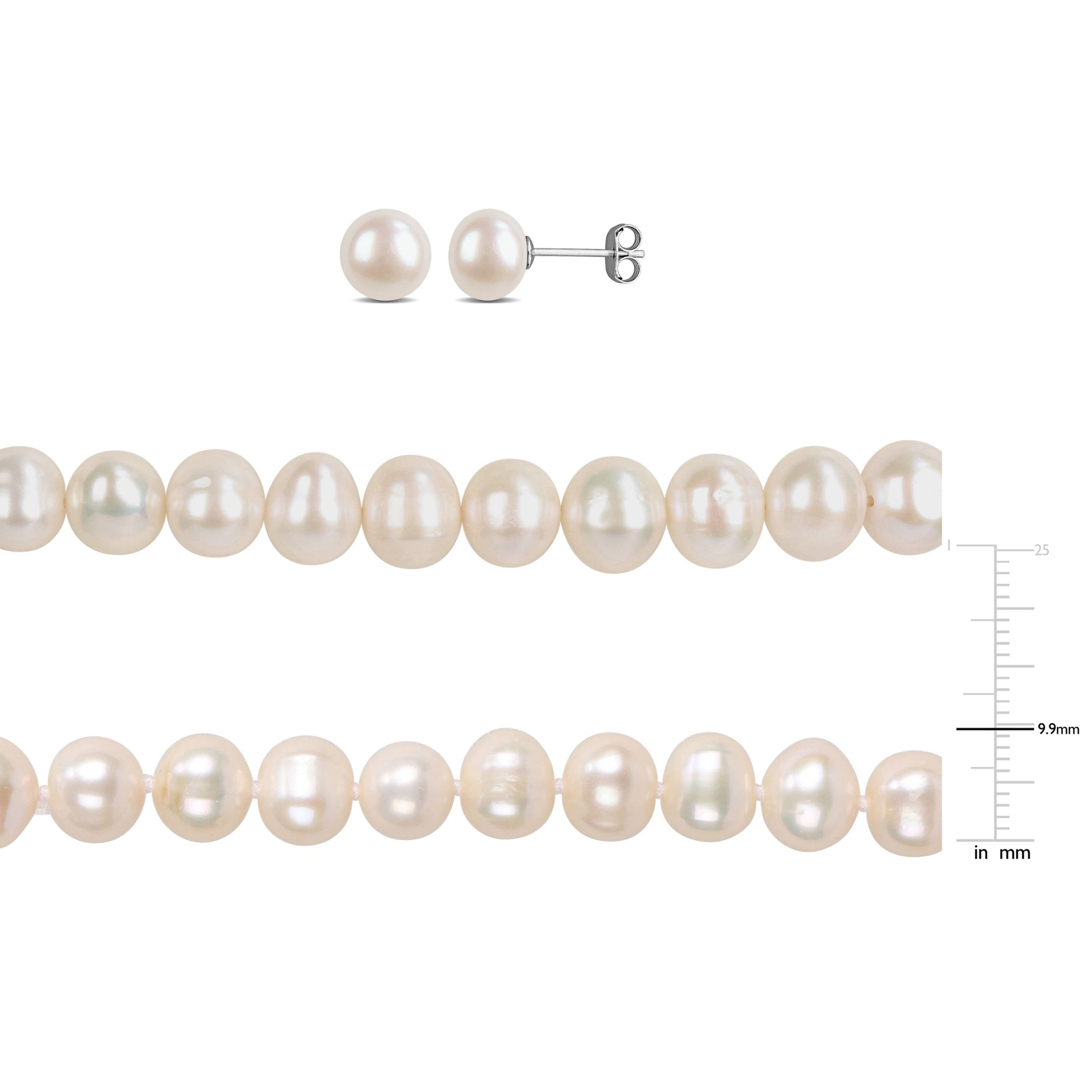 3-Pc Set of 8-9mm Freshwater Cultured Pearl Necklace, Bracelet & Earrings Set in Sterling Silver