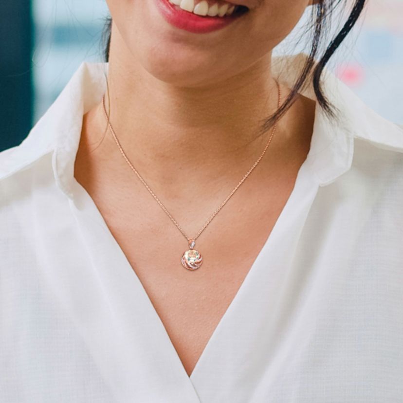 Diamond & Green Quartz & White Topaz Pendant with Chain in Rose Plated Sterling Silver