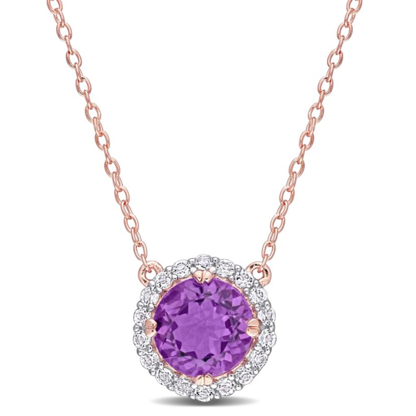 Amethyst & White Topaz Pendant with Chain in Rose Plated Sterling Silver