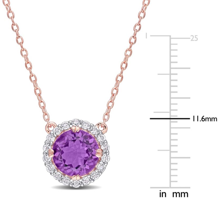 Amethyst & White Topaz Pendant with Chain in Rose Plated Sterling Silver