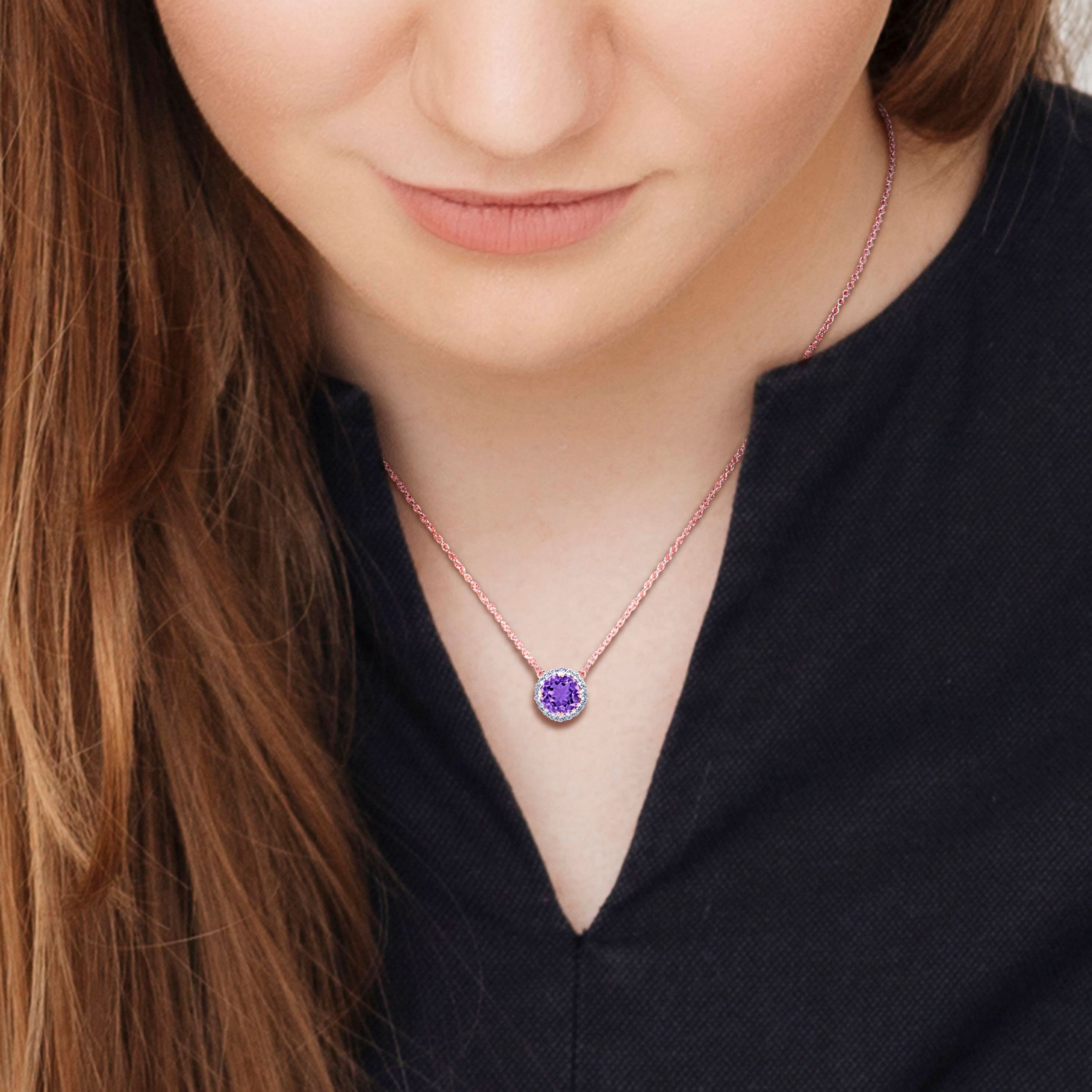 Amethyst & White Topaz Pendant with Chain in Rose Plated Sterling Silver
