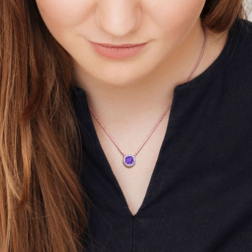 Amethyst & White Topaz Pendant with Chain in Rose Plated Sterling Silver