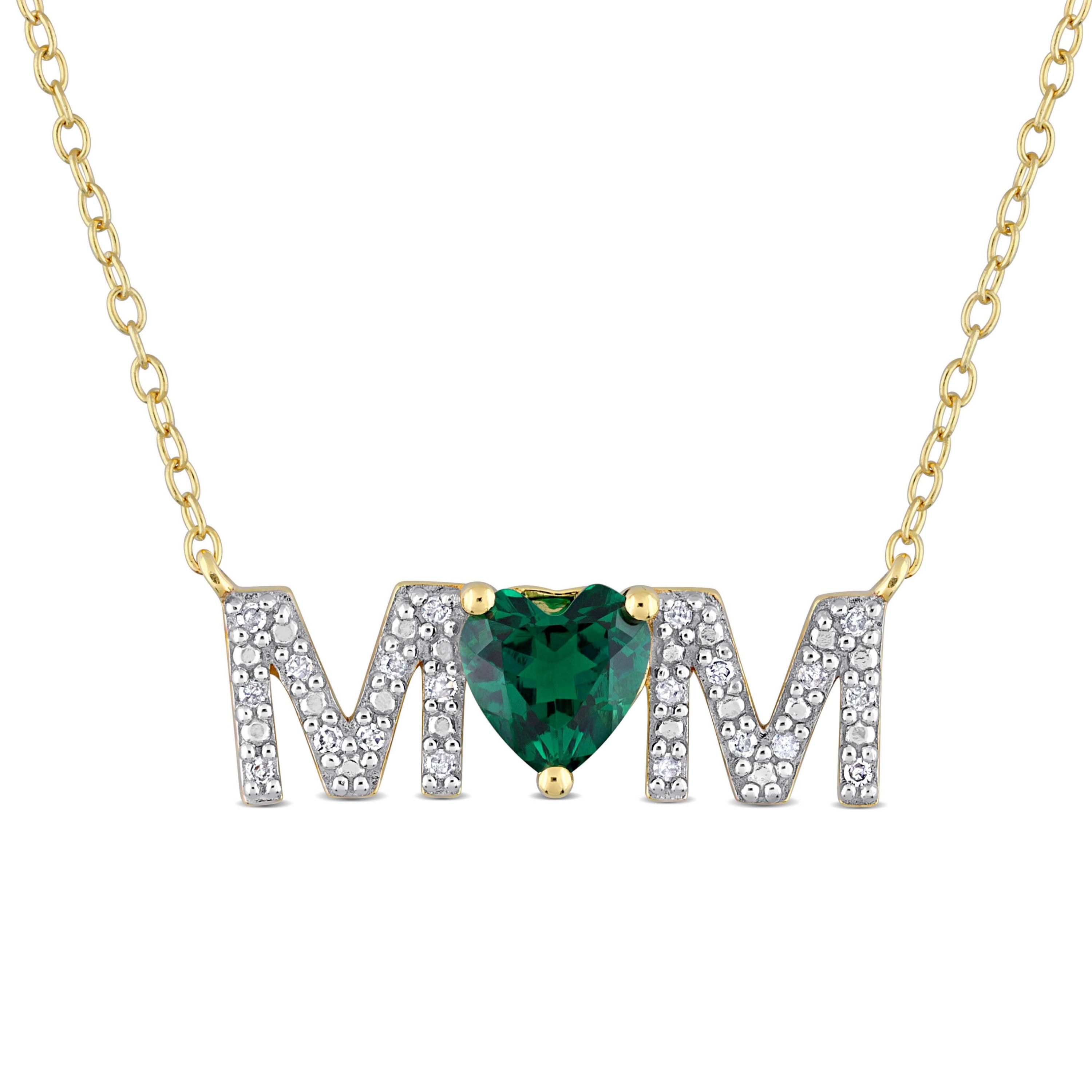 Lab Created Diamond & Created Emerald Pendant with Chain in Yellow Plated Sterling Silver
